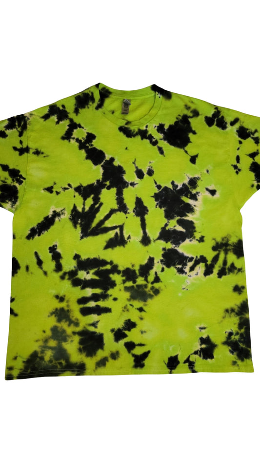 Lime green and black scrunch tie dye tee shirt