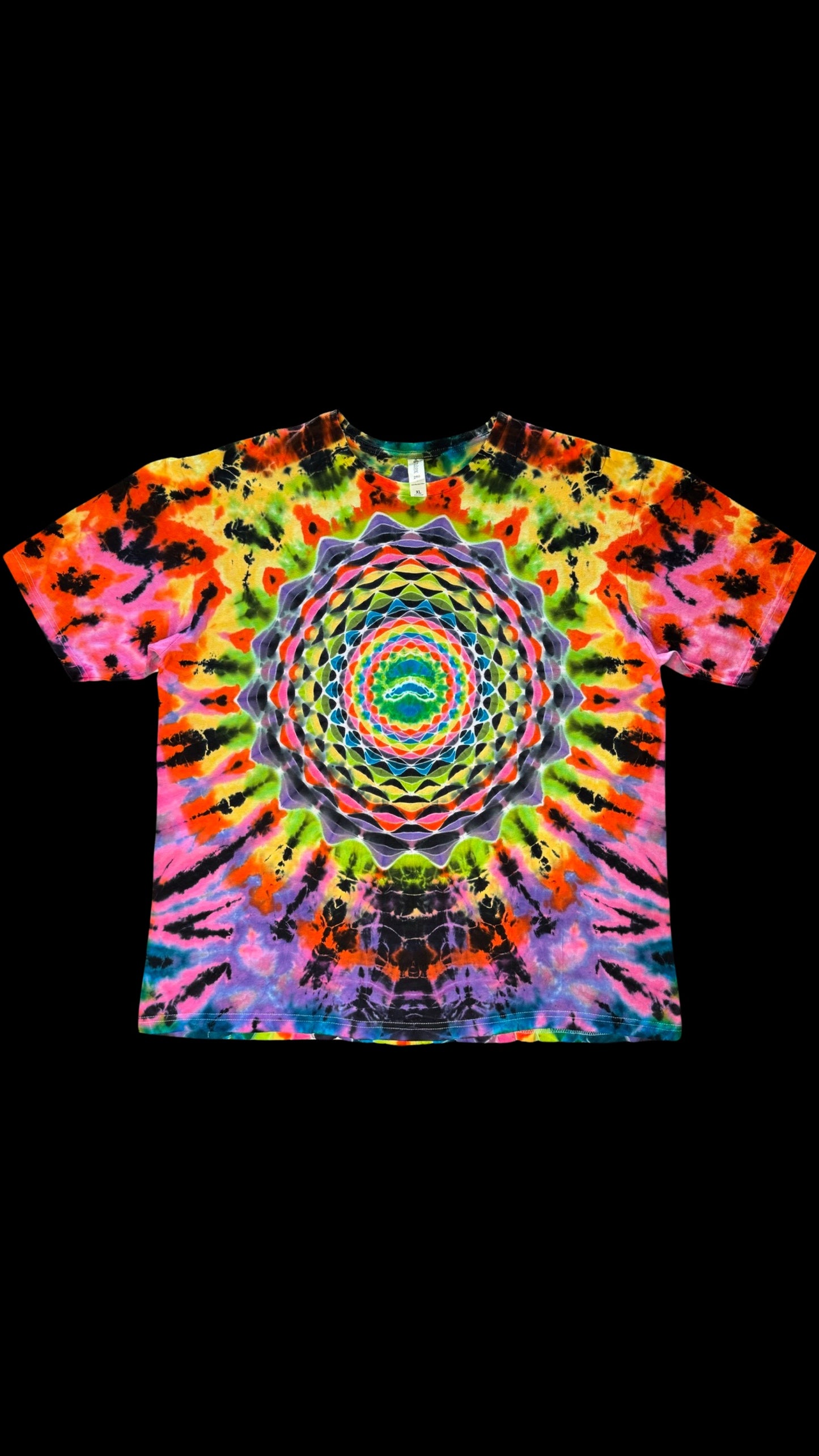 Complicated Tie Dye Mandala Front Temple back